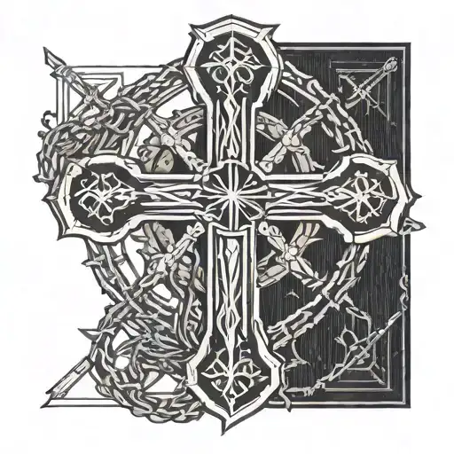St Andrew Cross surrounded by rosary beads intertwined tattoo design idea