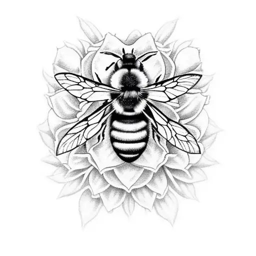 black and white gothic design of a bumblebee and a honeybee with one snapdragon and three queen of anne's lace tattoo design idea