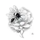 black and white gothic design of a bee with snapdragons and queen of anne's lace tattoo design idea