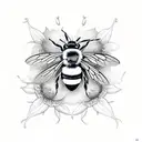 black and white gothic design of a bee with snapdragons and queen of anne's lace tattoo design idea