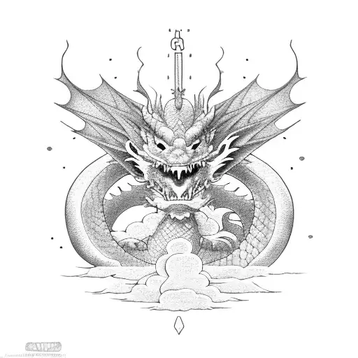 Dragon with japanese clouds tattoo design idea