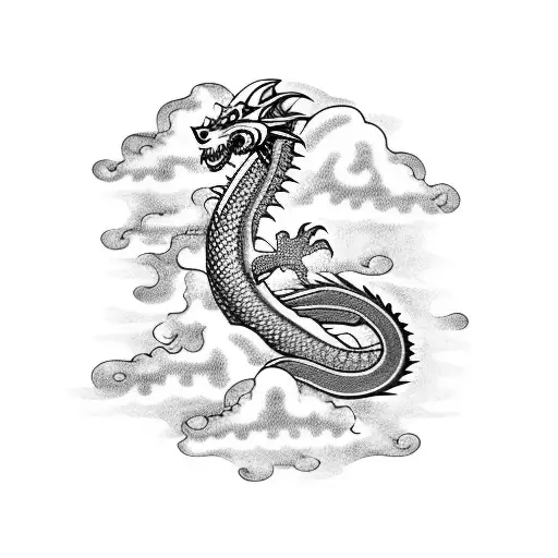 Dragon with japanese clouds sleeve wrap around tattoo design idea