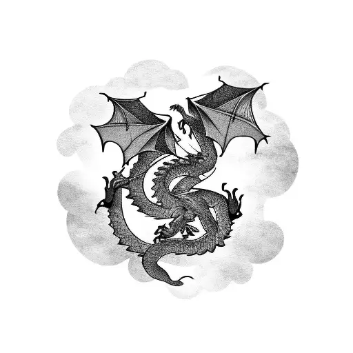 Dragon with japanese clouds sleeve wrap around tattoo design idea
