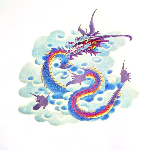 Dragon with japanese clouds tattoo design idea