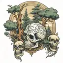 skull trees wilderness scene tattoo design idea
