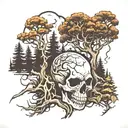 skull trees wilderness scene tattoo design idea