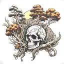 skull trees wilderness scene tattoo design idea