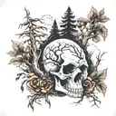 skull trees wilderness scene tattoo design idea