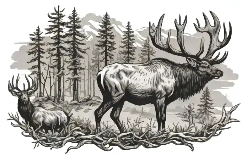 hunting and elk tattoo design idea