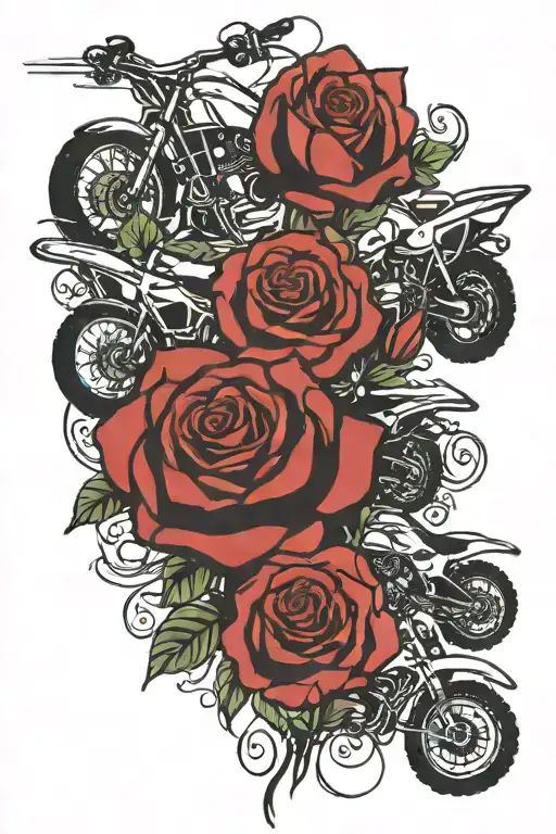 roses and dirt bikes for a lost family member tattoo design idea