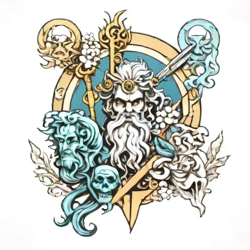 zues, poseidon and hades symbol tattoo design idea