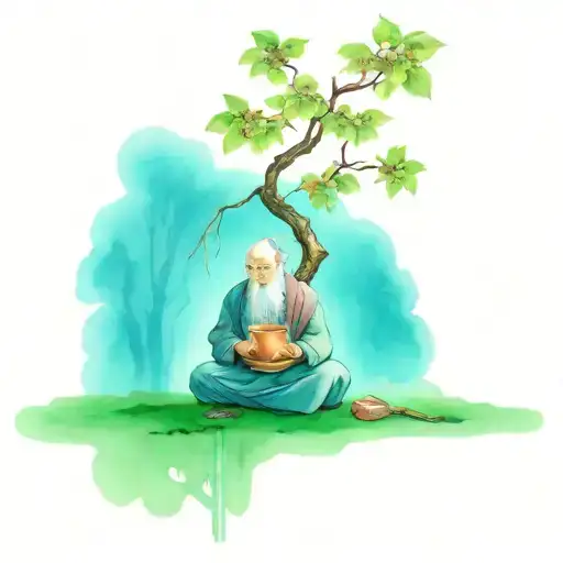 cherry tree, uncle Iroh sitting under tree with a pot of tea tattoo design idea
