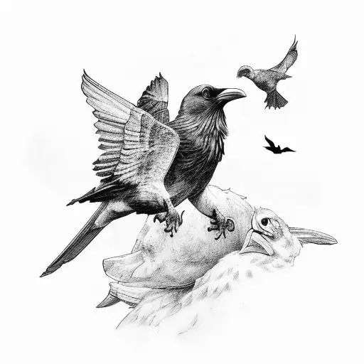 Elijah being fed by ravens in the wilderness tattoo design idea