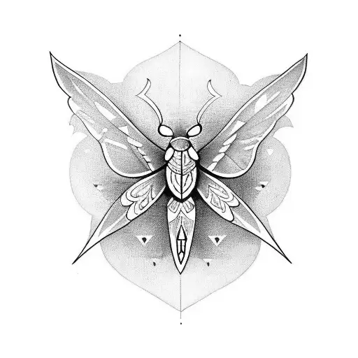Create a neotraditional moth and dagger tattoo design. the dagger is  going through the moth in a symmetrical manner.  tattoo design idea