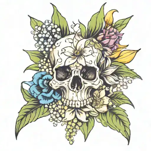 daisy 2 larkspur gladiolus aster lily of the valley  Madalion skull tattoo design idea
