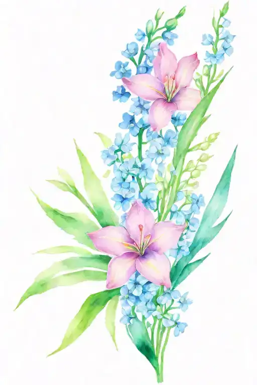 daisy 2 larkspur gladiolus aster and lily of the valley bouquet tattoo design idea