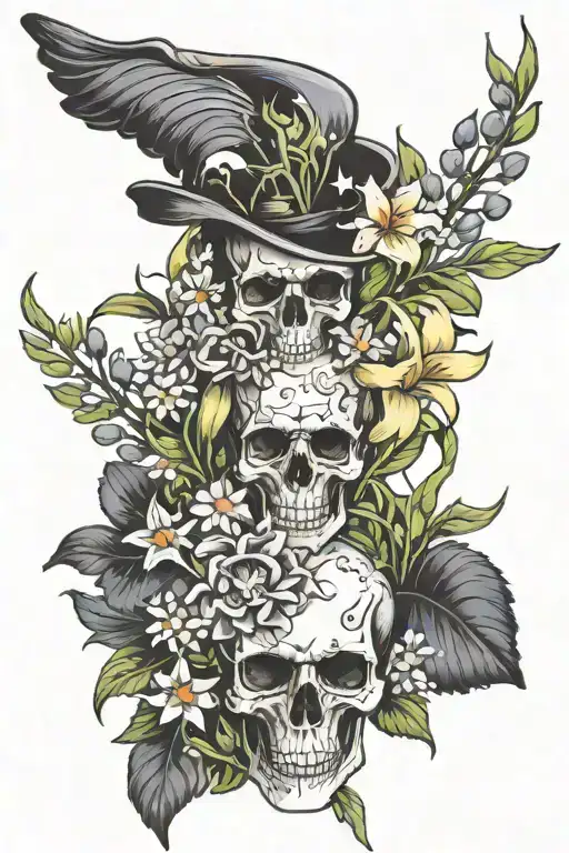 daisy 2 larkspur gladiolus aster and lily of the valley bouquet with a skull tattoo design idea