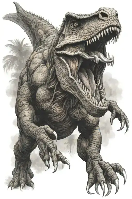 running trex roaring tattoo design idea