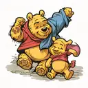 Winnie the Pooh walking in front, cheerful, with Piglet following behind him, cheerfully, and eeyore behind sad  tattoo design idea