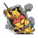 Winnie the Pooh walking in front, cheerful, with Piglet following behind him, cheerfully, and eeyore behind sad  tattoo design idea