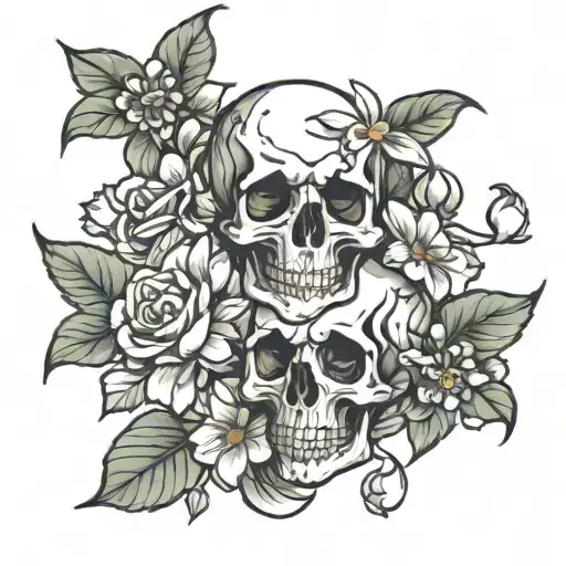skull and jasmine flowers intertwined tattoo design idea