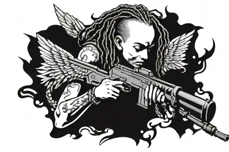 Cherub with dreads holding gun  tattoo design idea