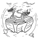 Stack of books where the top book is open. 3 tiny dragons fly out of the pages tattoo design idea