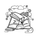 Stack of books where the top book is open. 3 tiny dragons fly out of the pages tattoo design idea