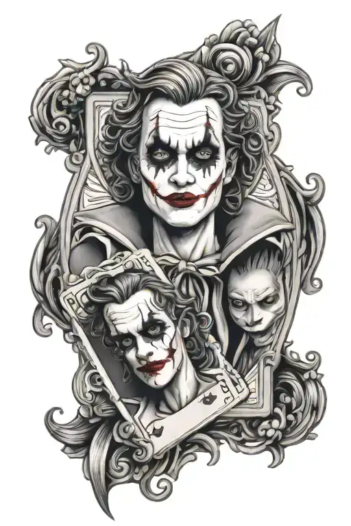 A woman heart joker card attracting people tattoo design idea