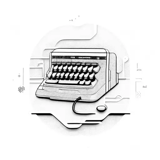 An intricate design of a futuristic computer keyboard with musical symbols tattoo design idea