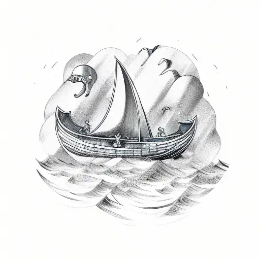 A Viking ship sailing through a sea of binary code tattoo design idea