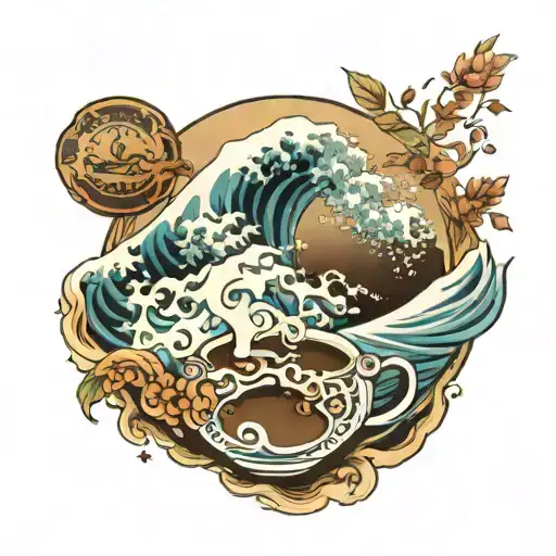 the great wave of kanagawa with coffee theme tattoo design idea