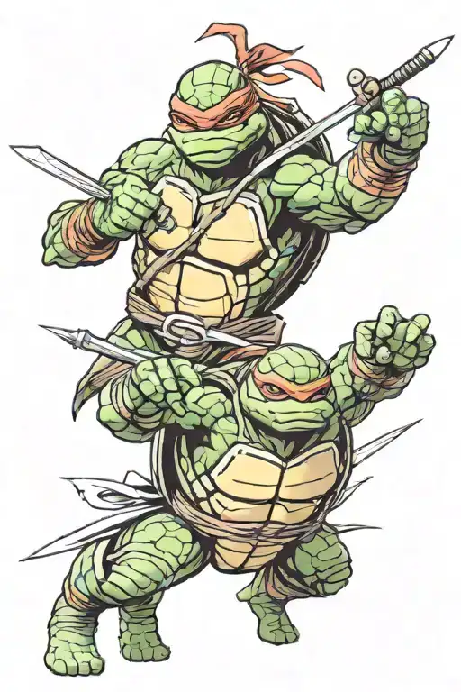 Angry ninja turtle Rafael in battle scene tattoo design idea