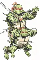 Angry ninja turtle Rafael in battle scene tattoo design idea