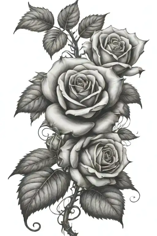 A beautiful rose entwined with brambles, symbolizing the beauty and complexity of family relationships, with a subtle nod to France and Portugal in the background tattoo design idea