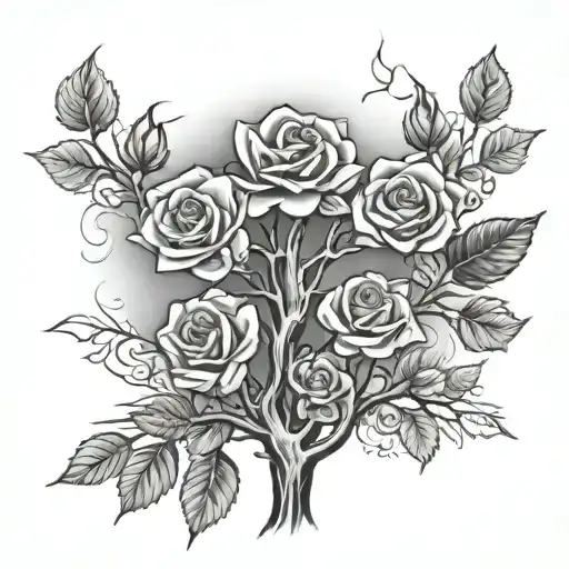 Family tree with roses blooming on the branches, honoring the client's heritage and loved ones tattoo design idea