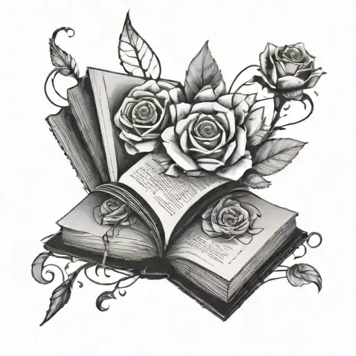 open book with motherboard connectors and a crystal rose coming out of inside it tattoo design idea