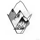 mountain within or overlapping a small triangle and a campfire tattoo design idea
