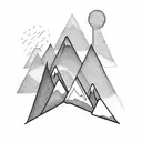 mountain within or overlapping a small triangle and a campfire tattoo design idea