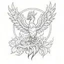 Create a sketch style tattoo of a phoenix rising from the ashes, representing the idea of embracing fate and adversity tattoo design idea