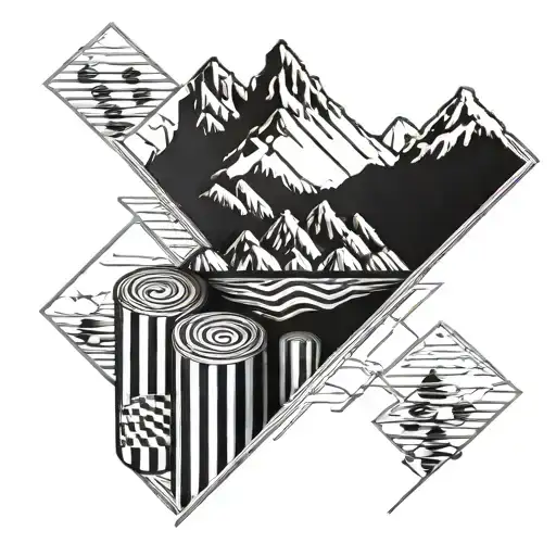 A majestic mountain range with a hidden backgammon board integrated into the design, symbolizing the balance between family and leisure tattoo design idea
