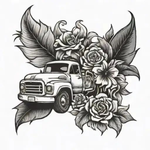 Colombian, traditional flower and truck   tattoo design idea
