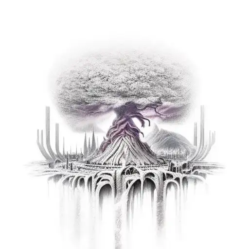 Combine elements from Elden Ring and landscape to create a unique tattoo design. tattoo design idea