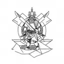 Design a minimalist tattoo showcasing a warrior from Elden Ring in a stunning landscape setting. tattoo design idea