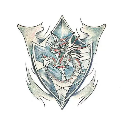 Traditional "Dragon Shield" Tattoo Idea - BlackInk AI