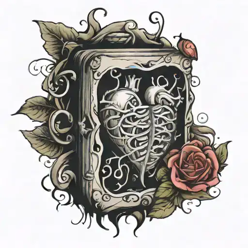 flowing zippered package with a broken heart inside and a signature at the bottom life.zip  tattoo design idea