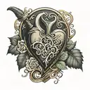 flowing zippered package with a broken heart inside and a signature at the bottom life.zip  tattoo design idea