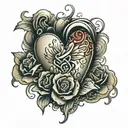 flowing zippered package with a broken heart inside and a signature at the bottom life.zip  tattoo design idea
