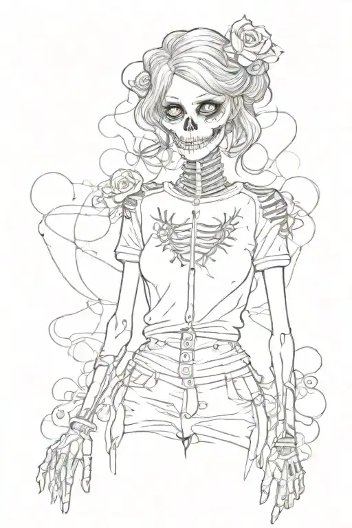 skeleton girl in a Fred Perry T-shirt tattoo design idea