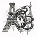 scorpion,  eiffel tower,  celtic family sign tattoo design idea